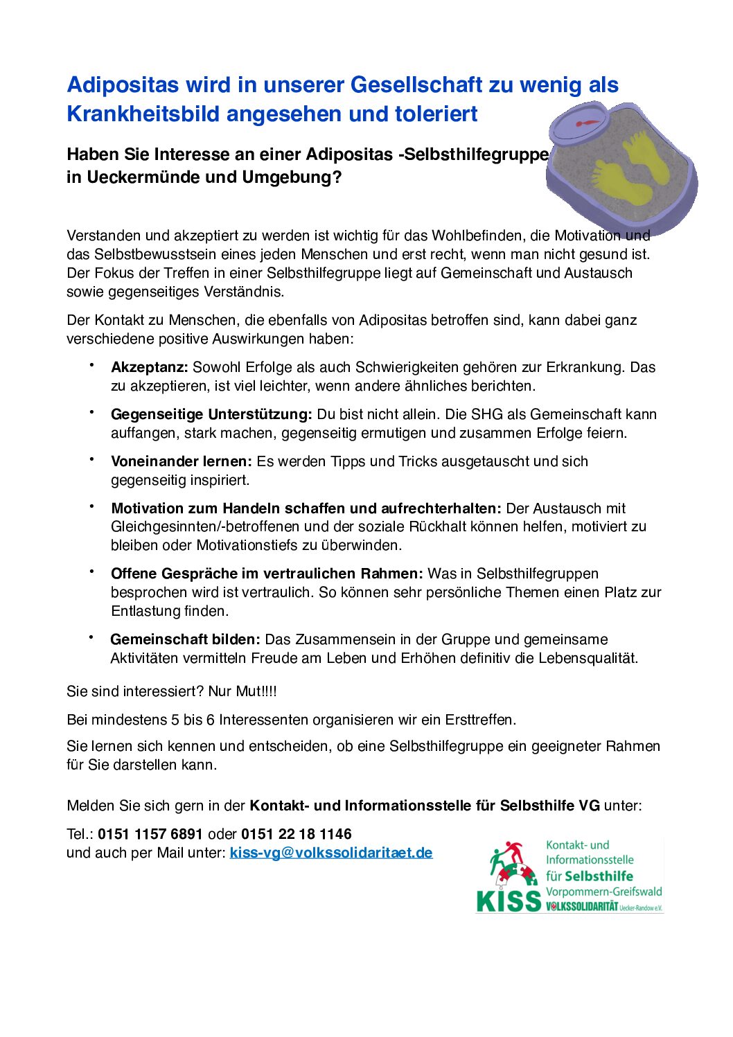Interessenten zur Gründung einer Adipositas – Selbsthilfegruppe gesucht