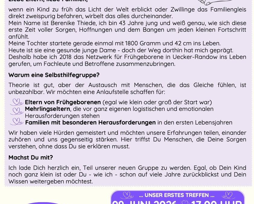 Gründung einer Selbsthilfegruppe für Familien mit Frühchen oder Mehrlingen